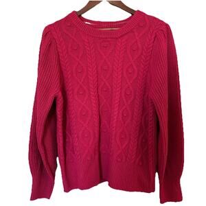 Women's Design 365 Pink Crew Neck Puff Sleeve Sweater Size Large Acrylic